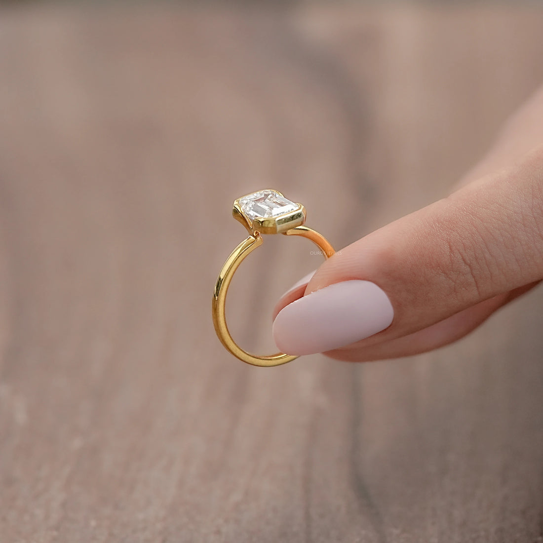 Emerald Diamond Bezel Set Solitaire Engagement Ring Rings