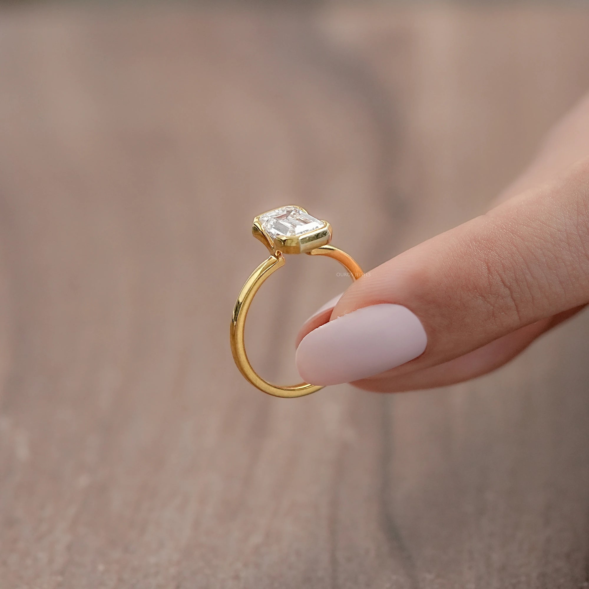 Emerald Diamond Bezel Set Solitaire Engagement Ring Rings