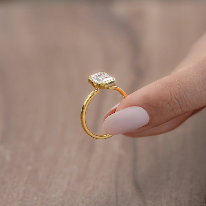 Emerald Diamond Bezel Set Solitaire Engagement Ring