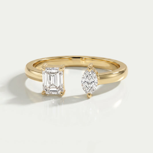 Emerald And Marquise Lab Diamond Open Cuff Ring