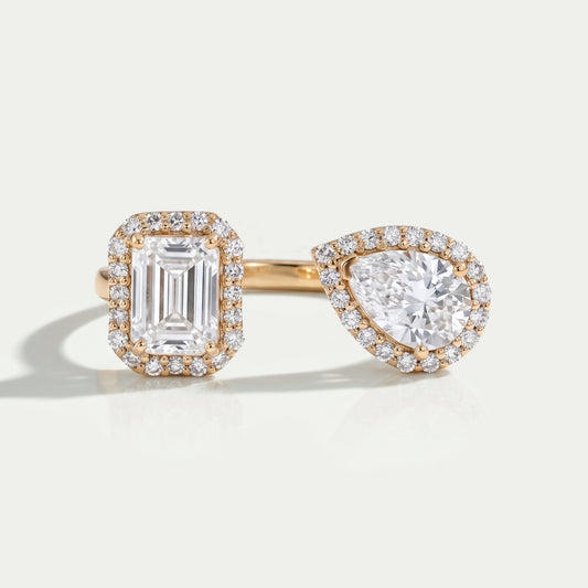Pear And Emerald Cut Halo Toi Et Moi Ring