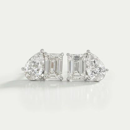 Pear and Emerald Lab Diamond Toi Et Moi Stud Earrings