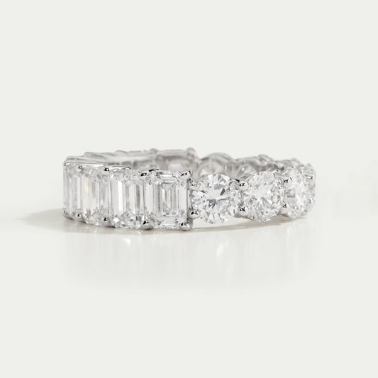 Emerald And Round Cut Diamond Eternity Wedding Band Ring