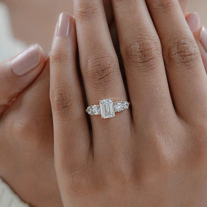 Emerald Lab Diamond Five Stone Engagement Ring