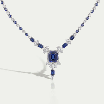 Sapphire Emerald Cut And Diamond Necklace Necklaces