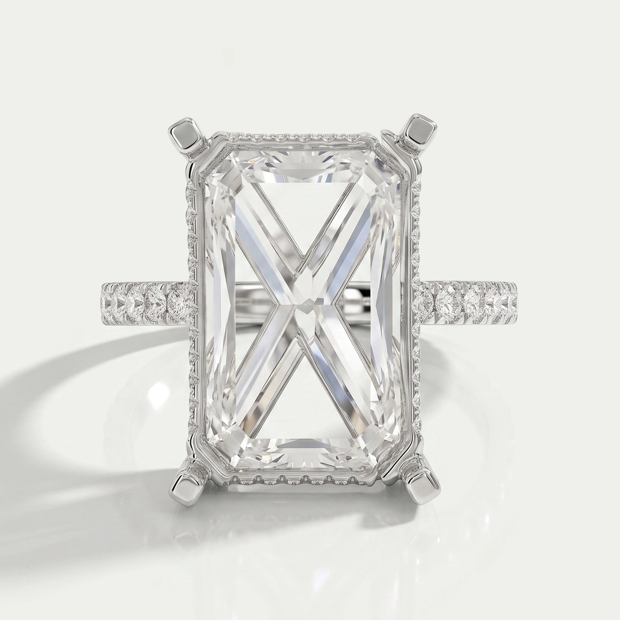 Emerald Shape Hidden Halo Semi Mount Ring