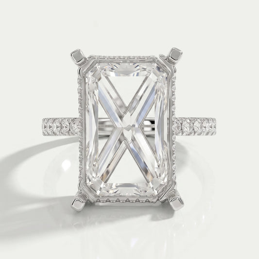 Emerald Shape Hidden Halo Semi Mount Ring