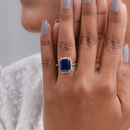 Emerald Shape Sapphire Halo Engagement Ring Ring