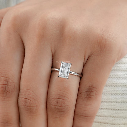Emerald Cut Lab Diamond Solitaire Engagement Ring Ring