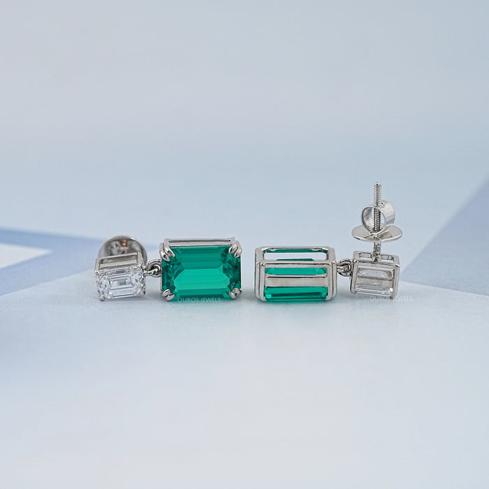 Two Stone Green Emerald Gemstone Drop Earrings