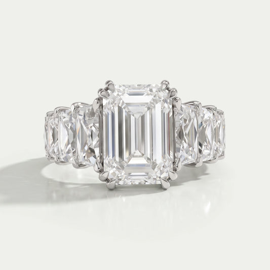 Emerald Diamond French Cut Trapezoid Accent Engagement Ring 