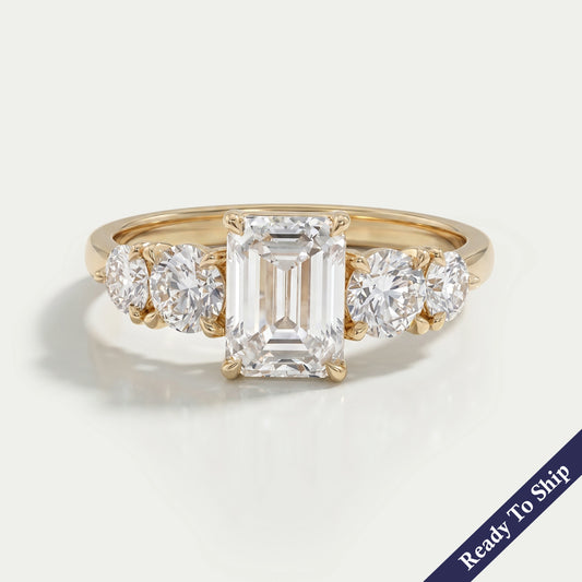 Emerald Lab Diamond Five Stone Engagement Ring Rings