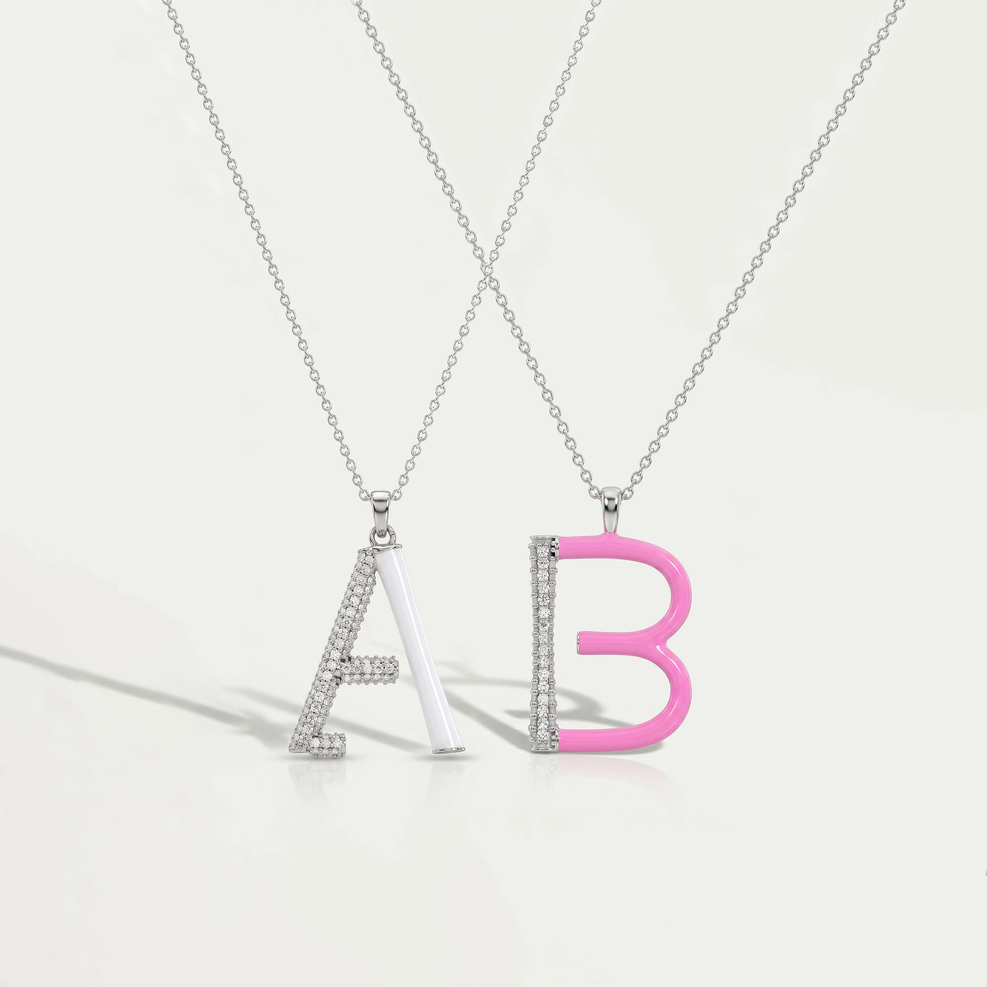 Round Diamond Enamel Letter Pendants Necklaces