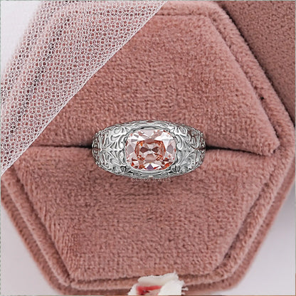 Filigree Set Old Mine Cushion Wedding Band Ring
