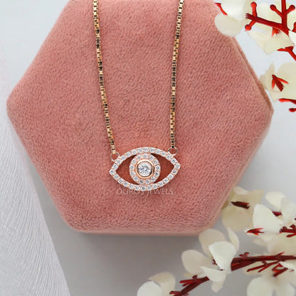 Round Cut Lab Diamond Evil Eye Pendant Necklaces