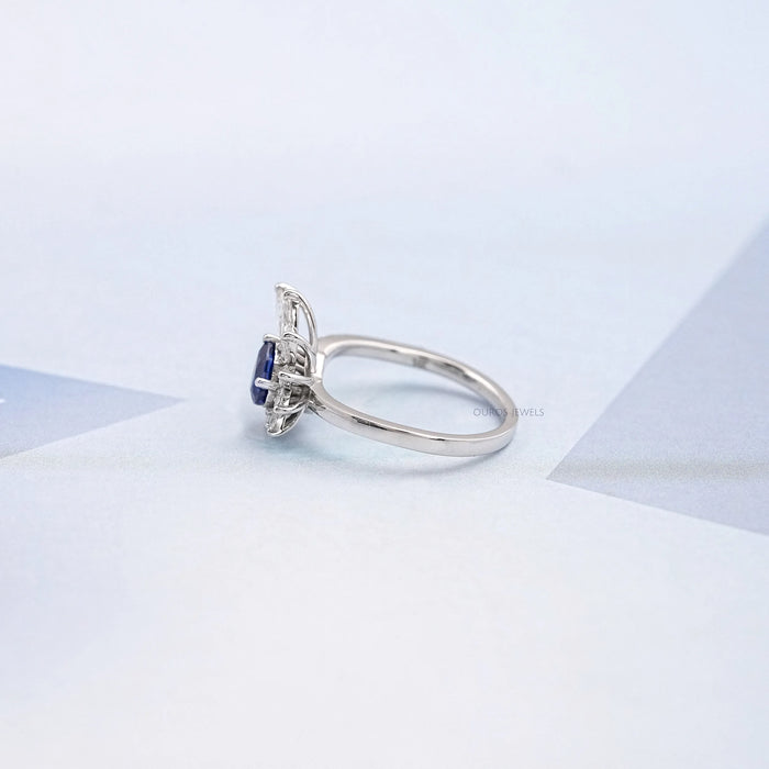 Pear Cut Blue Sapphire Cluster Bypass Engagement Ring 