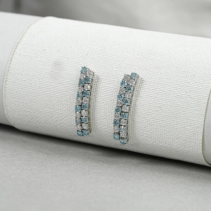 Blue Round Cut Lab Diamond Double Row Earrings Earring