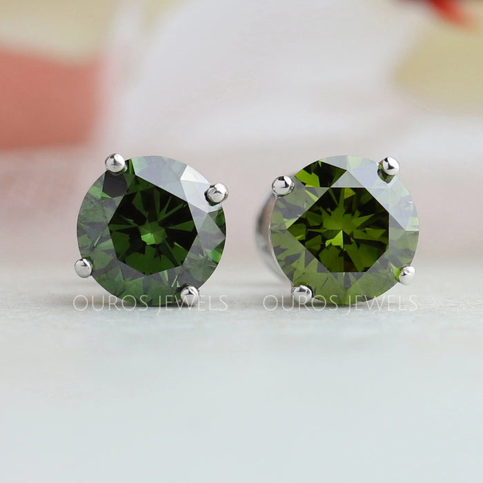 Green Round Lab Grown Diamond Earrings