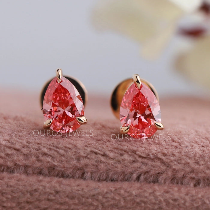 Pink Pear Diamond Stud Earrings