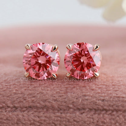 Pink Round Diamond Stud Earrings Earring