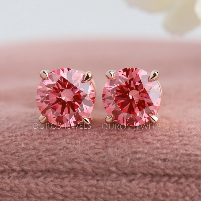Pink Diamond Screw Back Earrings