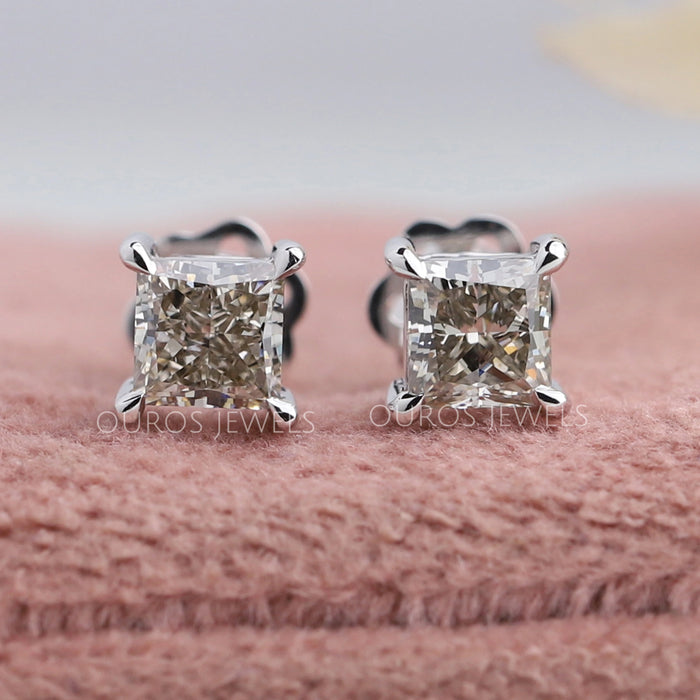 Princess Cut Olive Diamond Solitaire Earrings