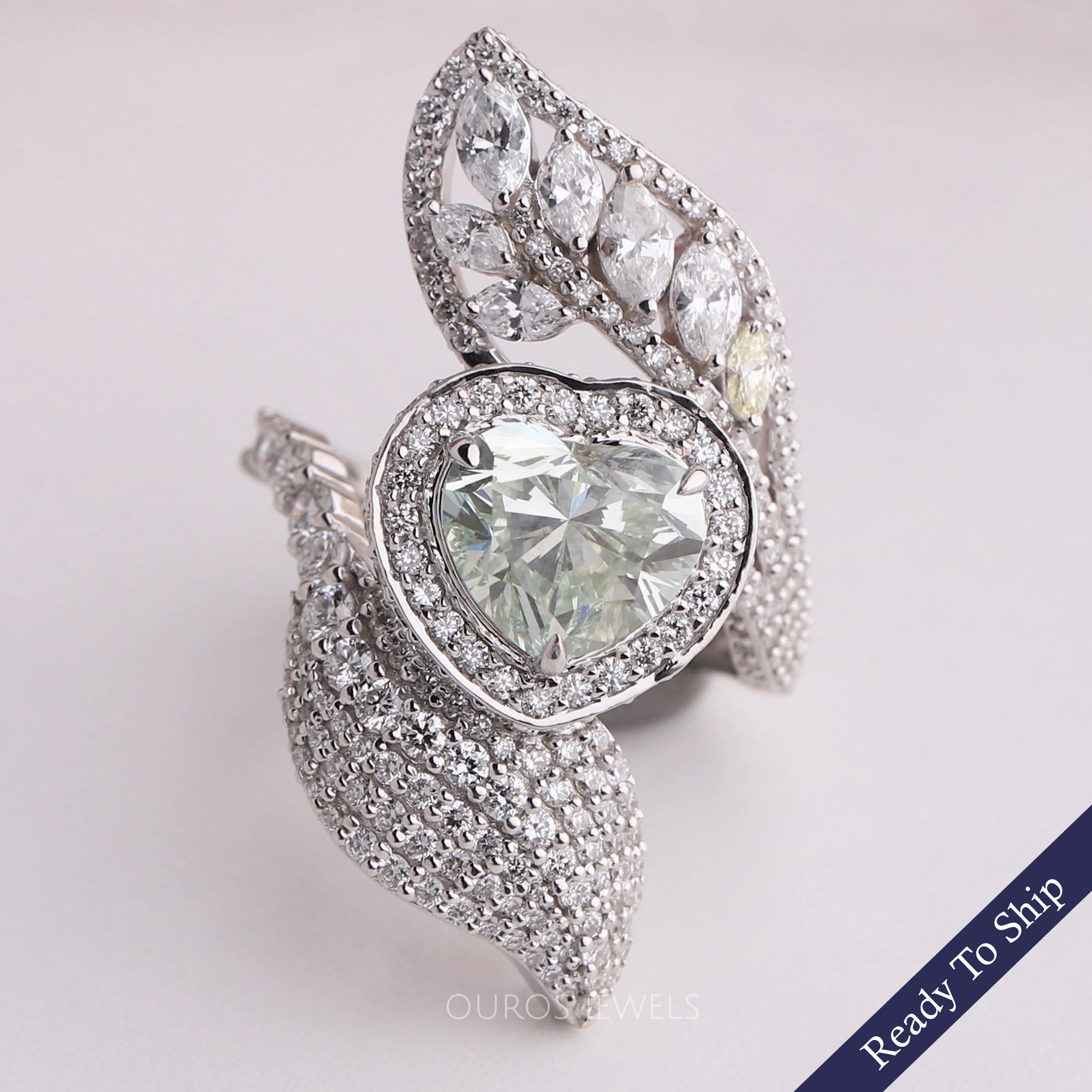 Green Heart Cut Lab Grown Diamond Vintage Engagement Ring