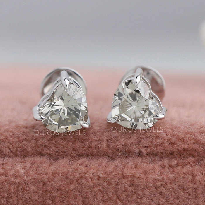 Olive Heart Shaped Diamond Stud Earrings