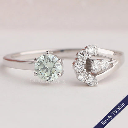 Green Round Diamond Open Cuff Dainty Ring