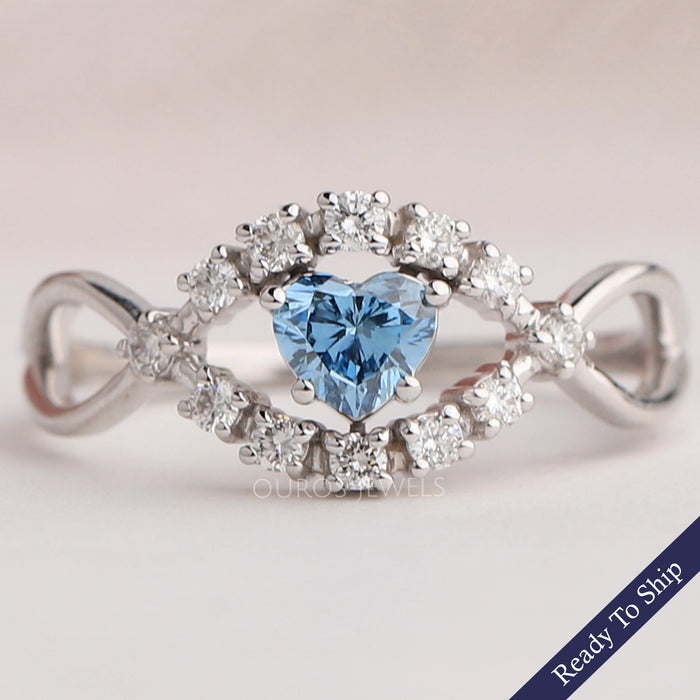 Blue Heart Cut Halo Infinity  Diamond Ring