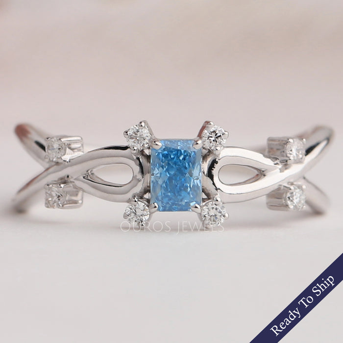 Blue Radiant Cut Diamond Infinity Ring