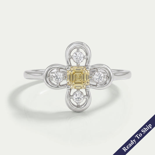 Antique Shape Yellow Asscher Cut Dainty Ring