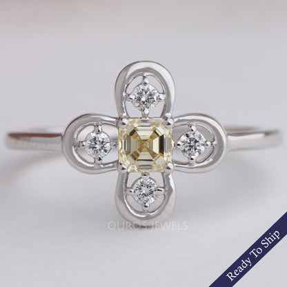 Antique Shape Yellow Asscher Cut Dainty Ring