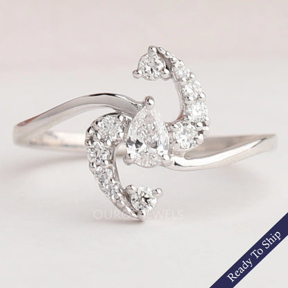 Pear Cut Lab Cluster Diamond Bypass Ring