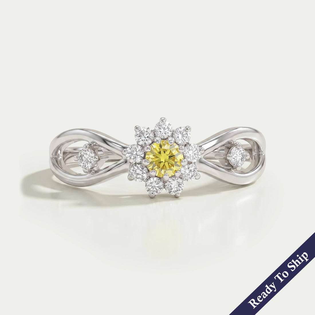 Yellow Round Cut Halo Diamond Anniversary Ring