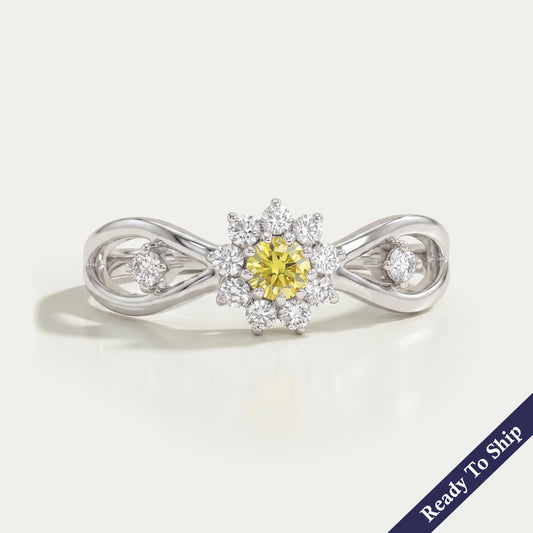 Yellow Round Cut Halo Diamond Anniversary Ring
