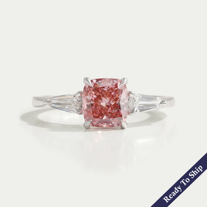 Unique Arrow Cut Pink Cushion Three Stone Engagement Ring
