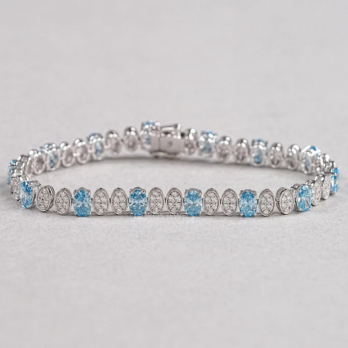 Blue Oval And Round Diamond Bracelet