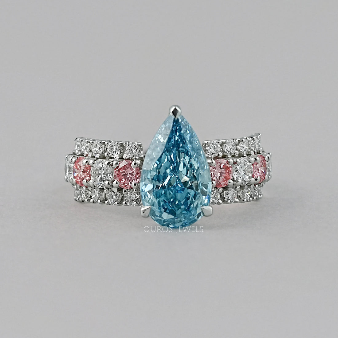 Fancy Blue Pear Lab Diamond Accent Cocktail Ring Ring