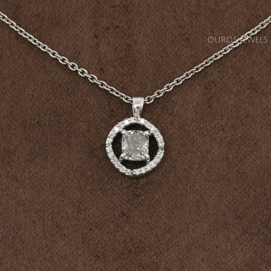 Fancy Olive Cushion Cut Halo Pendant Necklaces