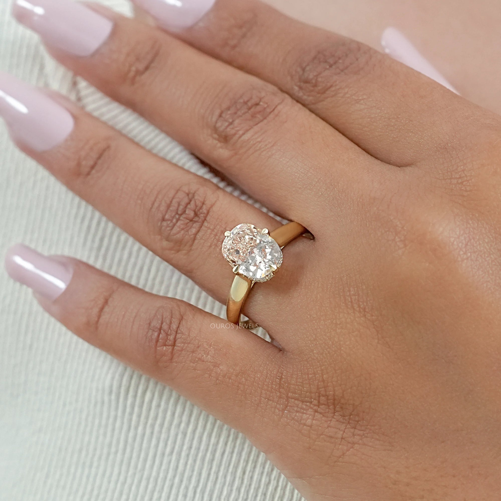 Blue Lab Grown Diamond Chevron Style Solitaire Ring 