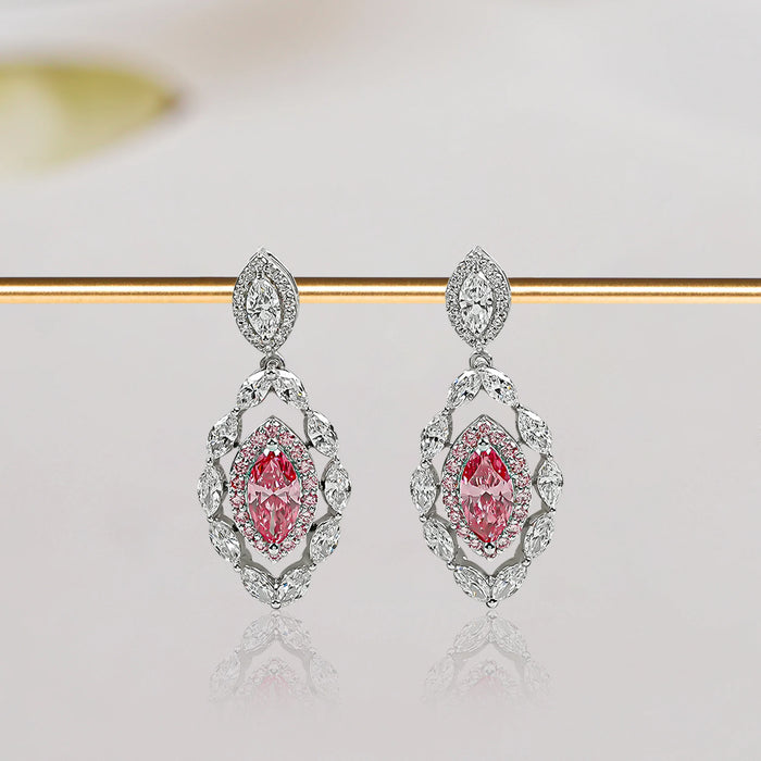 Pink Marquise Shape Double Halo Earrings