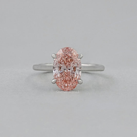 Fancy Vivid Pink Oval Lab Diamond Solitaire Ring Ring