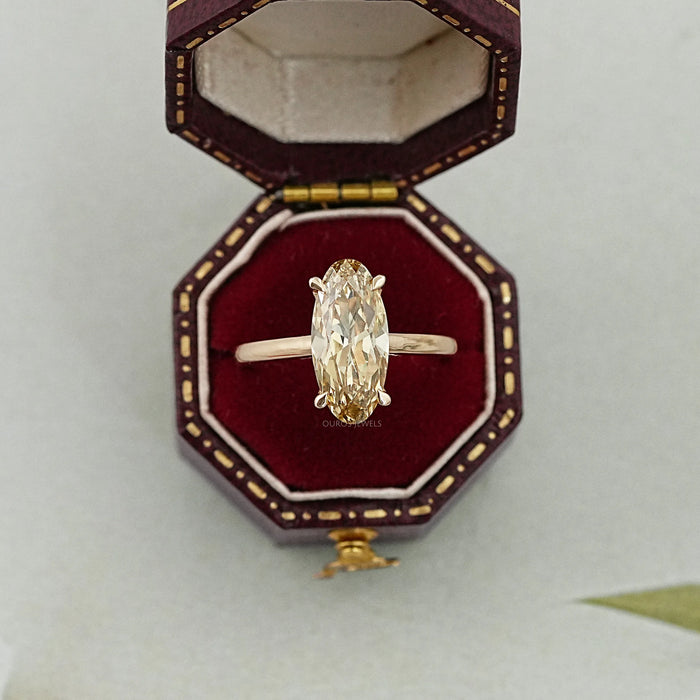 Fancy Yellow Old Mine Moval Cut Solitaire Engagement Ring