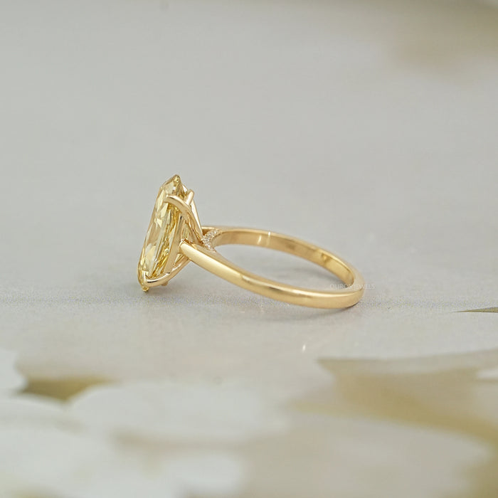 Fancy Yellow Old Mine Moval Cut Solitaire Engagement Ring