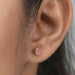 pink cushion diamond 4 prong setting flat back stud earring white gold on ear