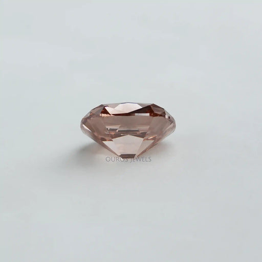 side view of pinkish brown old mine cushion cut lab created loose diamond
