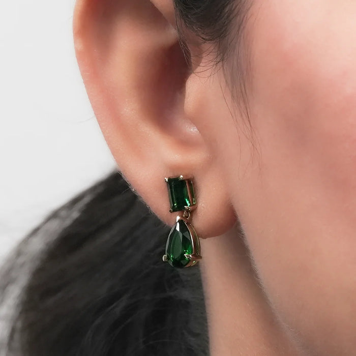 Pear and Emerald Green Gemstone Drop Earrings