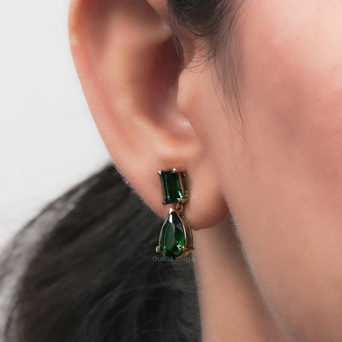 Green Pear And Emerald Gemstone Drop Earrings
