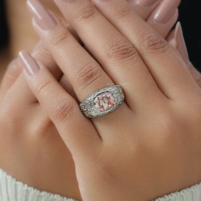 Filigree Set Old Mine Cushion Wedding Band Ring